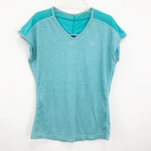 Nike Tops - NIKE Dri-Fit Teal Blue V-Neck Short Sleeve Shirt Size Medium